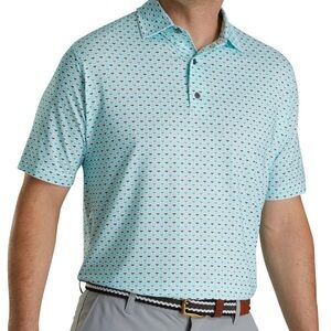 FootJoy FJ Golf Polo Shirt XL Lisle Half Moon Geo Print Blue Aqua ProDry 28448